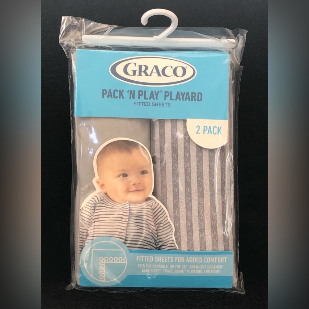 Graco Pack N Play Playard Fitted Sheets Pack of 2 Size 39 in x 27 in New Gray